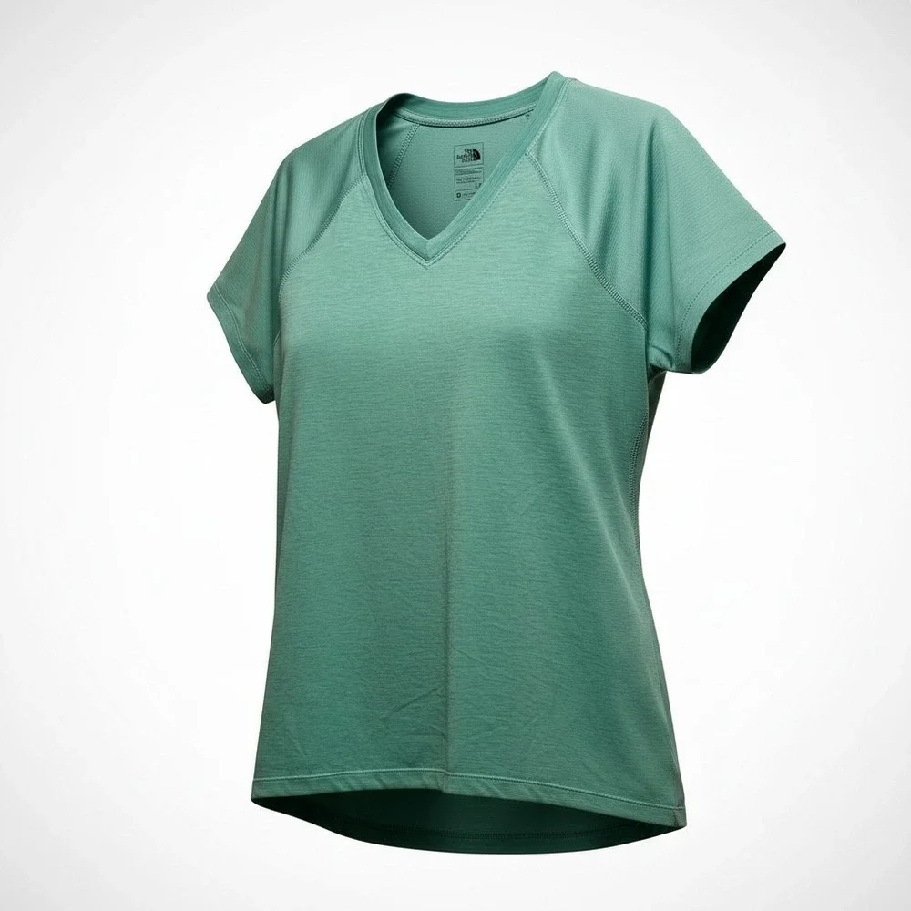 The North Face Women's V Neck Short Sleeve FlashDry‎ T Shirt Teal Green Size L - Picture 3 of 10